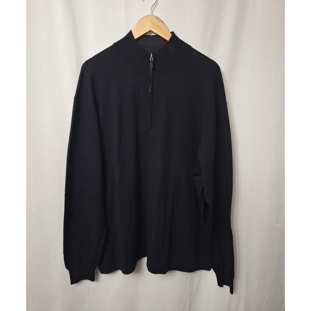 Pronto Uomo Extra Fine Merino Wool 1/4 Zip Pullover Sweater Mens Size 3x Black